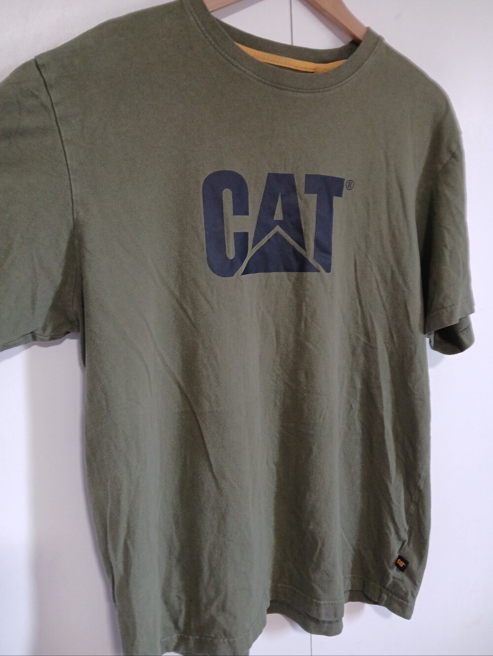 CAT Caterpillar Olive Military Green Trademark Logo Graphic Tee T-Shirt Large - Picture 3 of 6